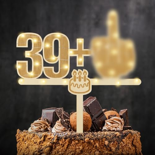 Giftota Lustige Cake Topper 40. Geburtstag Holz mit LED Lichterkette - 40. Geburtstag Deko - Tortendeko 40 Jahre - Kuchen Deko für 40. Jahre Frauen Männer