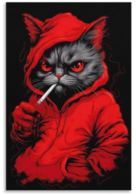 aaaaab Wandbilder mit rauchender Gangster-Katze, für Wohnzimmer, Tierliebhaber, Kunstwerk für Wohnzimmer, Küche, Heimdekoration, 30 x 45 cm