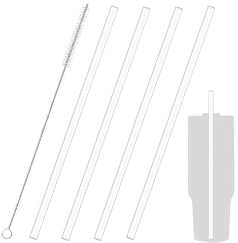 YAPKOLV 4 Pcs Pailles Plastique pour Tasse Adventure Travel Stanley, Compatible avec Tasse Stanley 20/30/40 oz, avec Brosse de Nettoyage (Transparent)