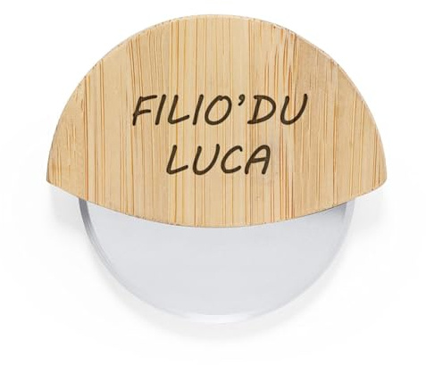Planetacase - Cortapizzas Personalizado con Texto o Nombre | Mango de Bambú | Cuchilla de Acero Inoxidable | Tamaño Compacto | Caja Eco | Ideal para Pizza, Madera