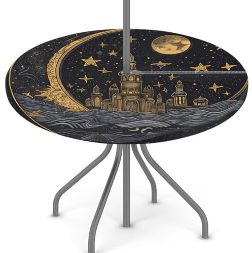 Mexpekil Runde Gartentischdecke mit Sonnenschirmloch und Reißverschluss, 114,3 - 142,2 cm, mit elastischem Rand