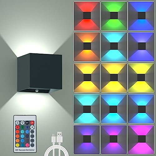 KwatTsz RGB Wandleuchte mit Fernbedienung, 6000mAh Farbwechsel LED Akku Wandleuchte, 16 Farben, Ohne Stromanschluss, Innen Dimmbar Wandlampe, Geeignet für Schlafzimmer Wohnzimmer (Schwarz 1 Stück)
