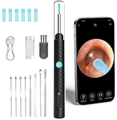 YTIan Ohrenschmalz Entferner Otoskop,1080P WiFi Ohrenreiniger, mit Camera 360° Wide Angle Otoscope Camera with 3.5mm Linse und 6 LEDs, für iOS und Android Phones,Kinder und Haustier