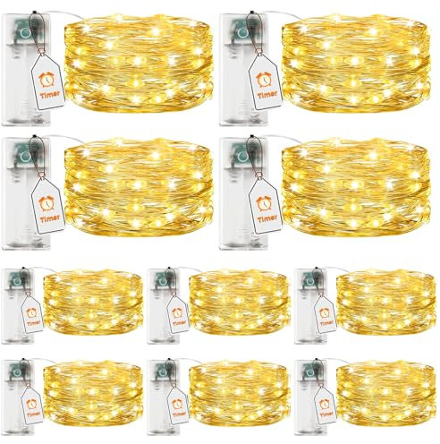 VIKY® 10 Stk LED Lichterkette Batterie mit Timer,2M 20 LED Micro Kupferdraht Lichterkette Innen Batteriebetrieben, Warmweiß lichterkette mit Timer für Hochzeit, Silvester, Weihnachten Innen Dekoration