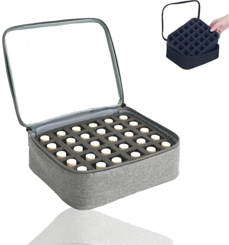 Nail Polish Organiser,30 Bottle Nail Varnish Storage(15ml/0.5 fl.oz),Clear Nail Polish Storage,Removable Compartment Multifunctional Bag for Cosmetic,Travel,Makeup(Grey)