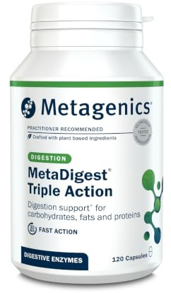 Metagenics MetaDigest Triple Action, Ginger & Plant Enzymes - 120 Capsules | Fast-acting daily formula designed to ease stomach discomfort after meals and promote comfortable digestion