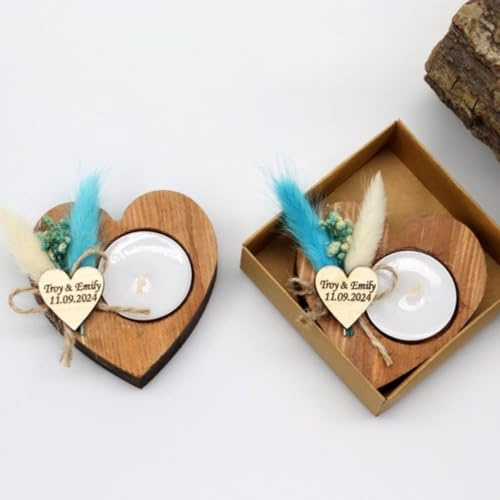 Personalisierter Teelichthalter aus Holz, Hochzeitsgeschenke für Gäste, personalisierte Hochzeitskerzengeschenke (5 Stück)