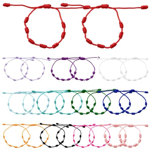 SOFPLATE 24 Stück 12 Farben 7 Knoten Rotes Armband Schutz Bunte Schnurarmbänder Gewebt Verschiedene Polyester Verstellbare Nylon Glückskordeln Tibetische Kordeln Für Schmuck Freundschaftsgeschenk DIY