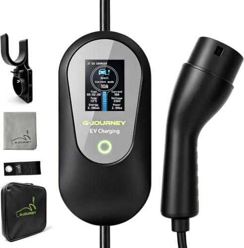 G-Journey EV Charger Cable Type 2 To 3 Pin Plug 5M/15.4Ft, 6-8-10A Adjustable,1-12H Timer, 2.3KW EV Charger 3 Pin Type 2 Charging Cable Electric Car Charger 10A IP65 For EVS And PHEVs