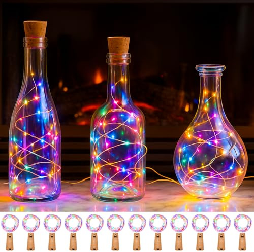 kolpop 12 Stück LED Lichterkette mit Batterie, 2M 20LED Mini Lichterkette für Außen/Innen Deko Flaschenlichter DIY, Party, Hochzeit,Weihnachten-Mehrfarbig