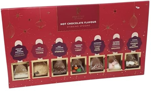 Hot Chocolate Flavour Stirring Spoons Set Assorted Pack with Hazelnut Cookie Sprinkles Candy Peppermint Raspberry Marshmallow and S’mores