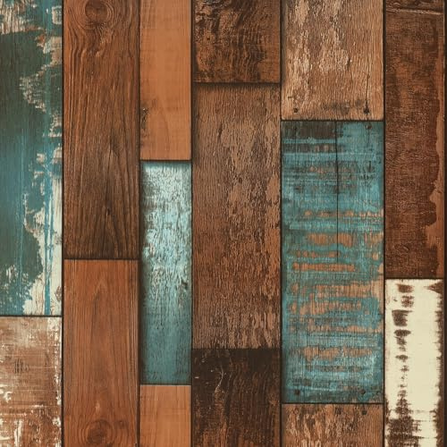 VEELIKE Vintage Wood Panel Wallpaper Self Adhesive Green Brown Wood Effect Wallpaper for Walls Bedroom Living Room Vinyl Wrap for Kitchen Cupboard Furniture Sticker Waterproof Removable 45 cm x 300 cm