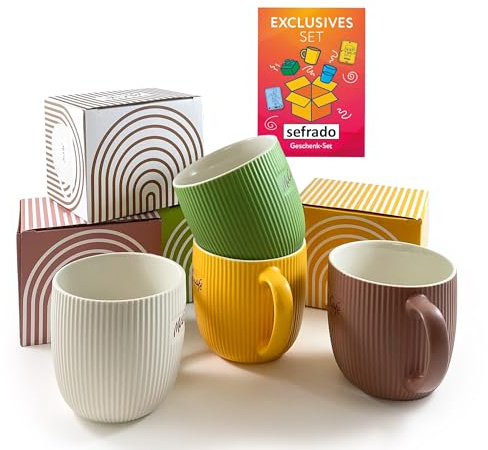 sefrado Bundle 4er Set McDonalds Österreich Tassen 2025 - Teetassen Set - Kaffee Tassen Sets - Bechersets - Kaffeepott - Kaffeebecher Keramik Becher - 300 ml pro Tasse + exclusive Geschenkkarte