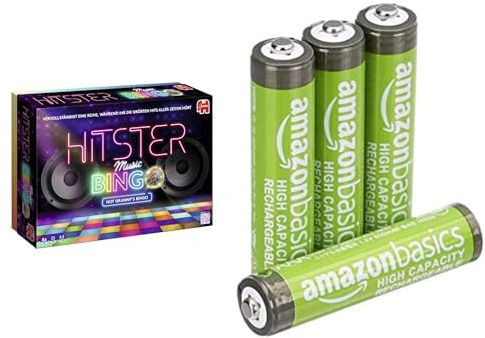Hitster Bingo, gioco musicale [DE], & Batterie AAA Ricaricabili Amazon Basics 4 pz, 850mAh