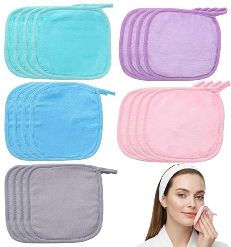 Lot de 20 lingettes démaquillantes lavables en microfibre 16 x 16 cm, gants de toilette pour le visage, pour les cosmétiques quotidiens et les voyages