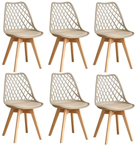 GrandCA HOME Lot de 6 Chaises de Salle à Manger, Chaises de Cuisine Modernes avec Assises en Cuir et Pieds en Hêtre, Idéales pour La Cuisine et La Salle à Manger - Kaki