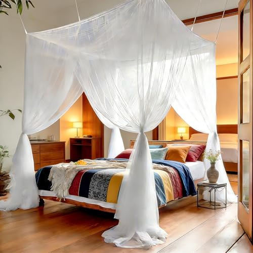 SUODAO Moskitonetz Doppelbett und Einzelbett, 190cm x 210cm x 240cm Moskitonetz Bett Reise Premium Großes Mückennetz Bett mit Aufhängeset 4 Öffnungen Mosquito Net Bed für Schlafzimmer Camping Reisen