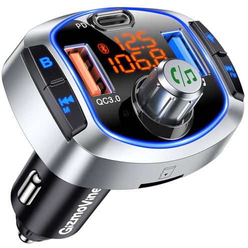 GizmoVine FM Bluetooth Adapter Auto,81W Bluetooth Transmitter | FM Transmitter PD 45W & QC 36W Schnellladendes,Hi-Fi Bass Zigarettenanzünder Freisprechen,Siri/Google Assistant