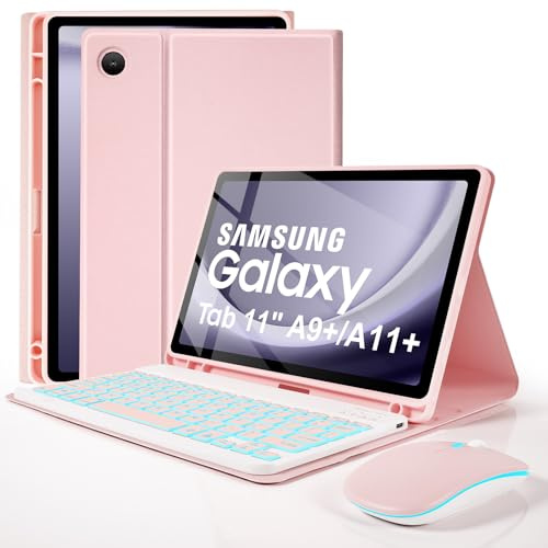 kantaj 11 Backlit Keyboard Case with Mouse for Samsung Galaxy Tab A11+/A9+ | 7-Color RGB, Bluetooth Keyboard, Case for Galaxy Tab A11 Plus 2025(SM-X310/X315/X236), A9 Plus 2023(SM-X210/X215/X216), Pink