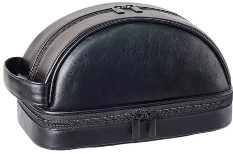 Leder Toilettentasche Men's Leather Makeup Bag for Travel Sense Large Capacity Storage Wash Waterproof Toiletry(Black)