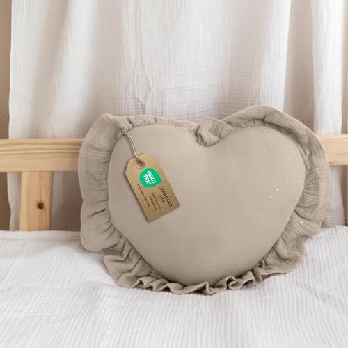 Dekokissen Kinderzimmer [Kuschel Kissen in Herz- & Sternform] - Kuschelkissen Kinder aus 100% Musselin-Baumwolle - handgenäht & weich in 12 Farben - Herzkissen Sternkissen Deko fürs Kinderbett