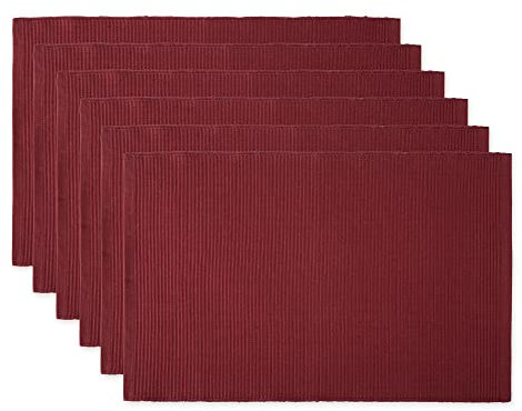 DII Basic Everyday Gerippte Tischplatte, 100% Baumwolle, Tischset-Set, 33 x 48 cm, Weinrot, 6-teilig