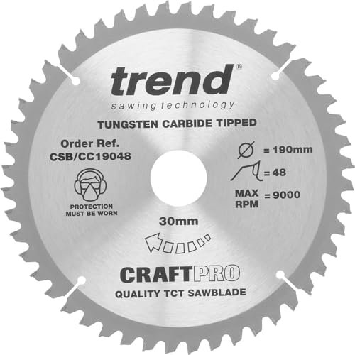 Trend Wood Mitre Saw Blade, 190mm Diameter, 30mm Bore, 48 Teeth, 2.6mm Kerf, -5° Hook, TCT, Fine Finish, CSB/CC19048