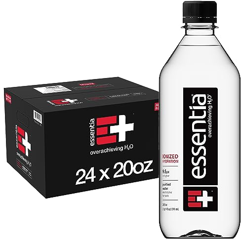 Essentia Water; 20-oz. Bottle; Ionized Alkaline Bottled Water; Electrolyte Infused for Smooth Taste; pH 9.5 or Higher; 99.9-Percent Pure, Overachieving H2O for the Doers and Believers