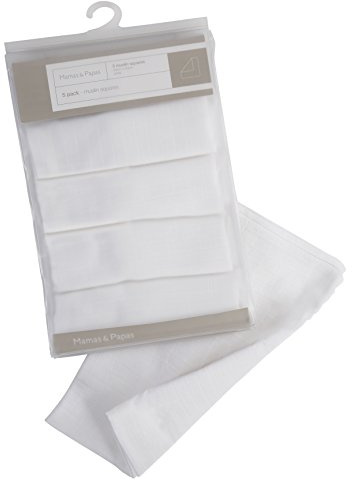 Mamas & Papas 5 Pack Large Cotton Muslin Squares, White