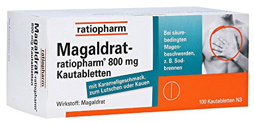 Magaldrat-ratiopharm 800 mg Kautabletten: Schnelle Linderung bei Sodbrennen und säurebedingten Magenschmerzen mit dem Wirkstoff Magaldrat. Leicht anzuwenden. 100 Kautabletten.