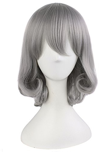 MapofBeauty 18/45cm Modische Damen Schönt Lolita Cosplay Mittellang Länge Locken Perücke(Silber grau)