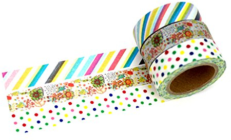 Papierdrachen 3 Rollen Washi Tape - Bunt - Klebeband zum Dekorieren von Bullet Journals und Geschenken - Masking Tape Set für Scrapbooking und DIY-Projekte