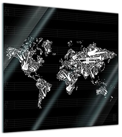 Bilderdepot24 Glasbild - Weltkarte Musik - 30x30 cm - Deko Glas - Wandbild aus Glas - Bild auf Glas - moderne Bilderdepot24 Glasbilder - Glasfoto - Echtglas