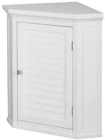 Versanora Teamson Home Corner Bathroom Cabinet, White Wooden Bathroom Cupboard, Wall Mounted Cabinet, Removeable Wall Cabinet, One Door and Interior Shelf