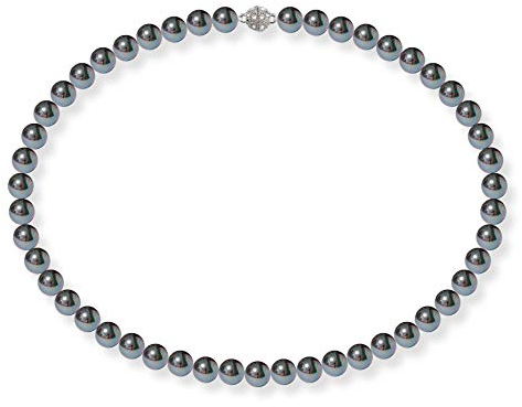 Schmuckwilli Perlenkette für Damen Magnetverschluß - 50cm Länge mit 8mm großen schwarzen runden Mallorca Perlen - Muschelkernperlen Kette für jeden Anlass - die Halskette Pearl Necklace für Frauen