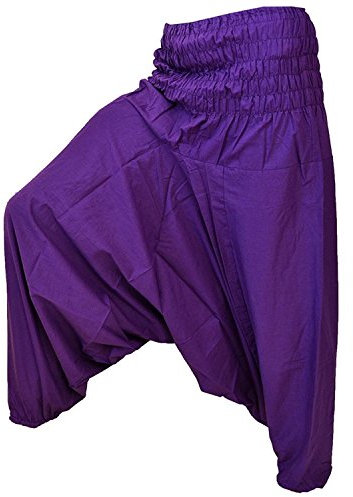 Royal Womens Cotton Plain Afghani Trouser with Broad Panel Waist Convertible Jumpsuit – Free Size (Purple)