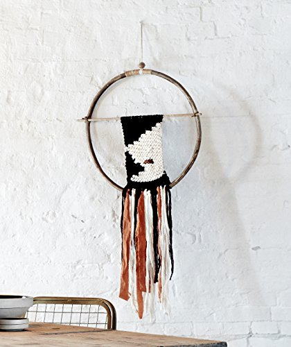 Makramee Wandbehang groß mit Bambusring Natur schwarz orange Creme Bordeauxrot Deko Boho Ethno Landhaus Retro Skandinavisch