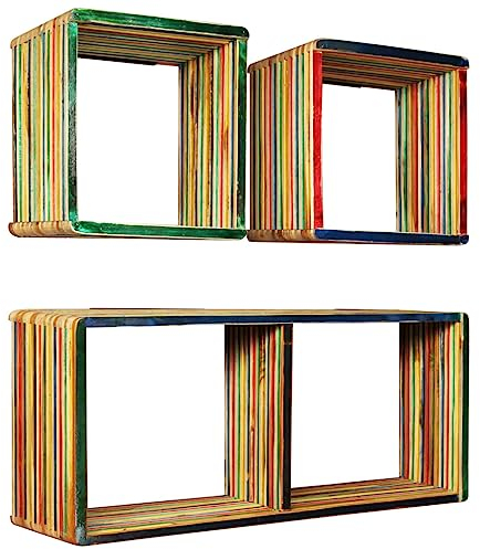 vidaXL 3X Wandregal Hängeregal Bücherregal Cube Lounge Regal Dekoregal Schweberegal Wandboard Regalwürfel Recyceltes Teak Mehrfarbig