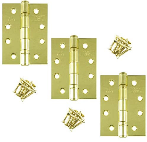 A&H™ 4 Inch 102mm Ball Bearing Fire Door Hinge Set (3 Hinges) Polished Brass CE11 Grade - Premium UK Quality