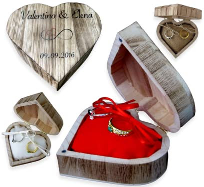 RINGBOX aus HOLZ HERZ Ringkissen personalisiert Vintage Hochzeit Rustikale Deko Ringschachtel Eheringe Ringkästchen Ringschatulle Aufdruck