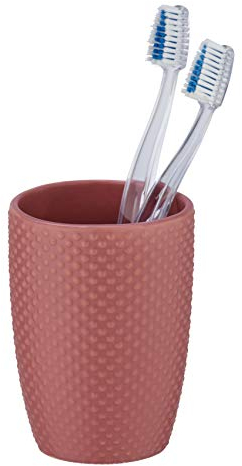 WENKO Zahnputzbecher Punto Ash Rose - Zahnbürstenhalter für Zahnbürste und Zahnpasta, Keramik, 8 x 11 x 8 cm, Rosa