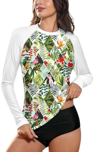 BesserBay Damen Bademode Rash Guard UV Shirts Langarm Surf Shirt Schwimmen UPF 50+ Schwarz Gr.- 44 EU/ 2XL