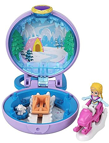 Polly Pocket Mini-Coffret Univers Mauve Polly à la Neige avec Mini-Figurine, 2 Surprises et 3 Accessoires, Jouet Enfant, Edition 2020, GKJ41 Noir