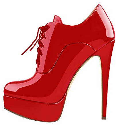 Only maker Damen Knöchel Stiefel Stiefeletten Ankle Boots Plateau Stiletto Schnürpumps Lack Rot 38 EU