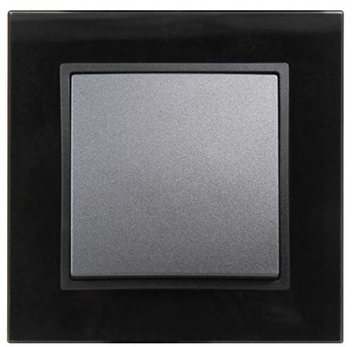 McPower Wechselschalter Flair anthrazit | 250V~/10A | Unterputz | inkl. Glasrahmen | Flächenwippe | für Hohlwanddose 68mm