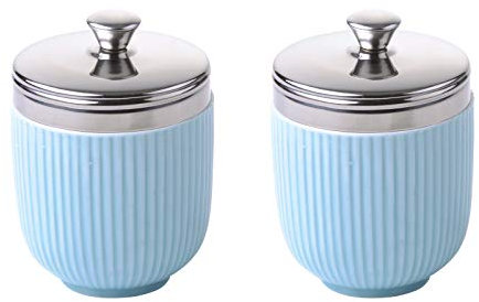 BIA International - Porcelain Egg Coddler - Set of 2 Celadon Blue Egg Poachers with an Embossed Fluted Design, Kitchen Utensil and Egg Multi Cooker, Gift Boxed Packaged