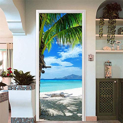 Strand Türtapete 3D Türaufkleber Selbstklebend TürPoster - Fototapete Türfolie Poster Tapete Meer Aufkleber DIY Selbstklebende Wandbild PVC Wasserdichte Tapete-2Stück,42.5x200cm