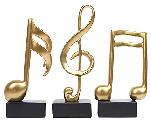 E-isata 3 Musik-Skulpturen, Musiknoten-Figur, Statue, dekorative Ornamente, Kunstdekoration für Wohnzimmer, Schlafzimmer, TV-Schrank, Geschenk (Gold)