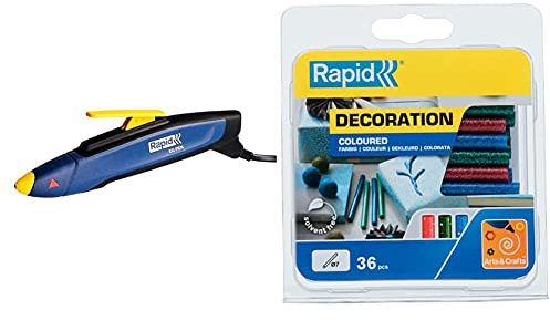 Rapid Heißklebepistole EG PEN, 7 mm Klebepistole inkl. 36 Glitzer Heißklebesticks für Basteln, Dekorieren und kleinere Reparaturen