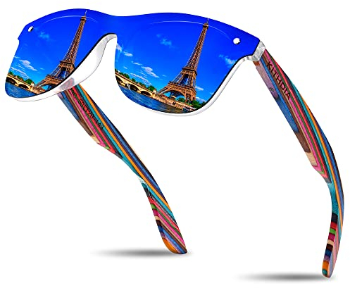 KITHDIA Holz Sonnenbrillen Herren und Damen Polarisierte Sonnenbrille mit Holzbügeln/UV400-Schutz